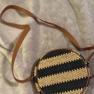 Thirty One Jewell Round About Straw Crossbody Bag